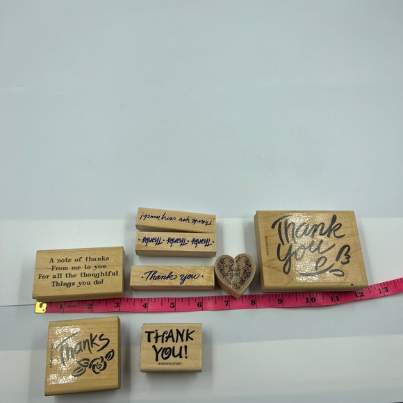 Vintage Lot 8 Piece Rubber Stamps Thank You Theme Junk Journaling Stationary - Picture 3 of 9